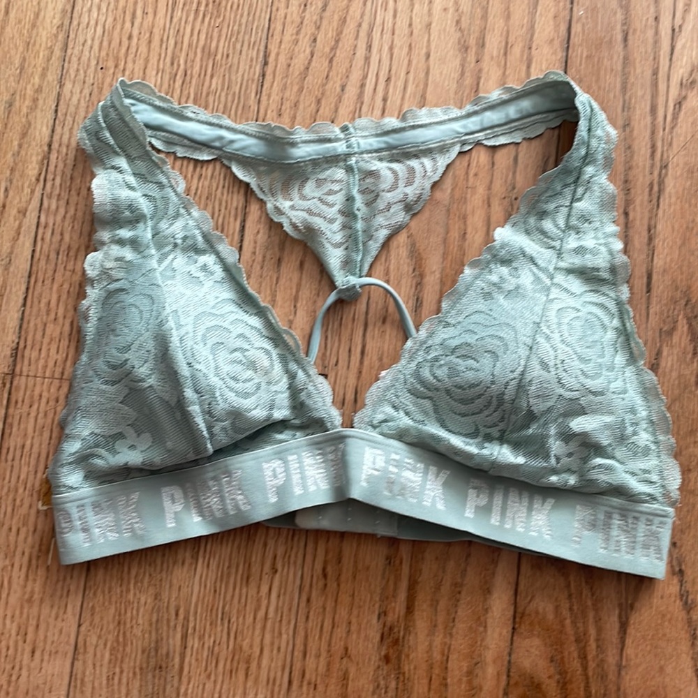 Victoria's Secret Floral Lace Bralette size L Light Blue/Teal